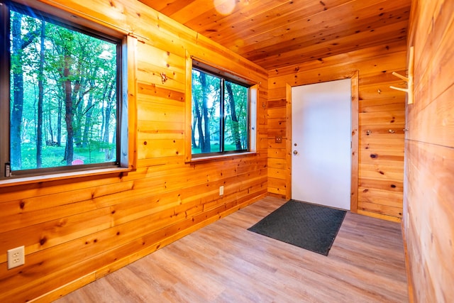 17341 Old Logging Rd, Hersey, MI 49639 - foyer featuring wooden ceiling, wood finished floors, and wooden walls