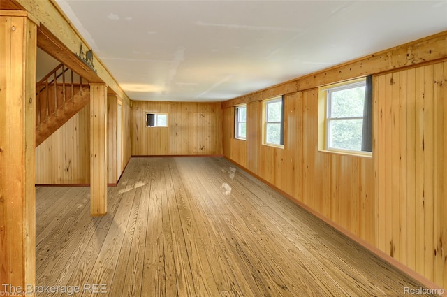 12445 Shaffer Rd, Davisburg, MI 48350 - spare room with light wood-type flooring and wooden walls
