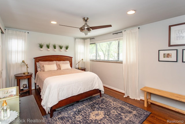 13317 Victoria Ave, Huntington Woods, MI 48070 - bedroom with baseboards, wood finished floors, recessed lighting, and ceiling fan
