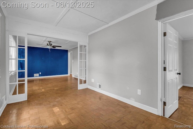 9060 N Sheldon Rd, Plymouth, MI 48170 - unfurnished room with french doors, a ceiling fan, and crown molding