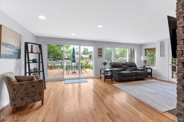 28395 Swan Island Dr, Grosse Ile, MI 48138 - living area with wood finished floors, healthy amount of natural light, baseboards, and recessed lighting
