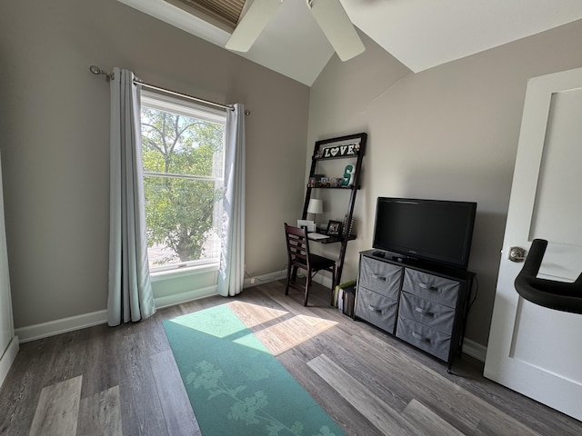 1300 Winding Ridge Ln Unit D8, Indiana, IN 46383 - office space with wood finished floors, lofted ceiling, baseboards, and a ceiling fan
