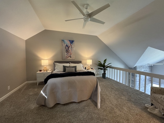 1300 Winding Ridge Ln Unit D8, Indiana, IN 46383 - bedroom with vaulted ceiling, carpet, a ceiling fan, and baseboards