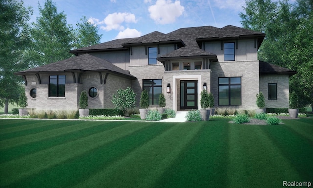 1792 Vista Dr, Oakland, MI 48363 - view of front of home featuring a front yard, brick siding, and roof with shingles