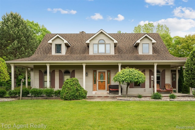 7386 Card Rd, Smiths Creek, MI 48074 - view of front of property featuring a porch, a front yard, roof with shingles, and a chimney