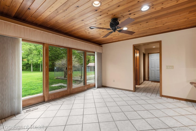 7386 Card Rd, Smiths Creek, MI 48074 - unfurnished room featuring wood ceiling, baseboards, a ceiling fan, recessed lighting, and light tile patterned floors
