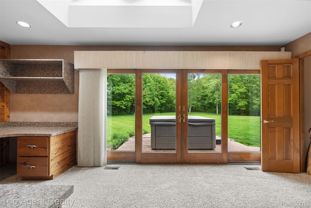 7386 Card Rd, Smiths Creek, MI 48074 - entryway featuring light colored carpet, french doors, plenty of natural light, and recessed lighting