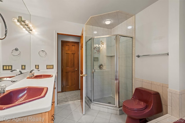 7386 Card Rd, Smiths Creek, MI 48074 - bathroom featuring tile patterned flooring, a shower stall, double vanity, and toilet