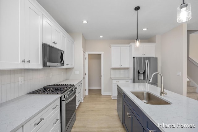 3341 Kings River St SW Unit 40, Wyoming, MI 49418 - kitchen featuring appliances with stainless steel finishes, a sink, white cabinetry, tasteful backsplash, and recessed lighting