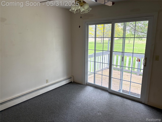 8865 E Bennington Rd, Durand, MI 48429 - empty room featuring a baseboard heating unit, carpet flooring, and healthy amount of natural light
