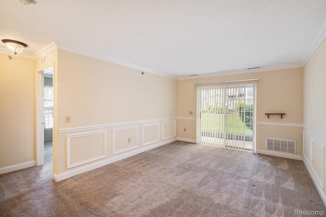 15200 Silver Pkwy Unit 101, Fenton, MI 48430 - spare room featuring ornamental molding, carpet, wainscoting, and a decorative wall