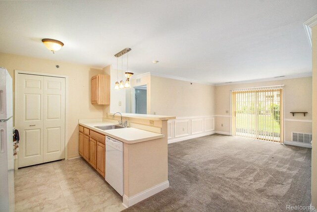15200 Silver Pkwy Unit 101, Fenton, MI 48430 - kitchen featuring dishwasher, a sink, a peninsula, a chandelier, and light countertops