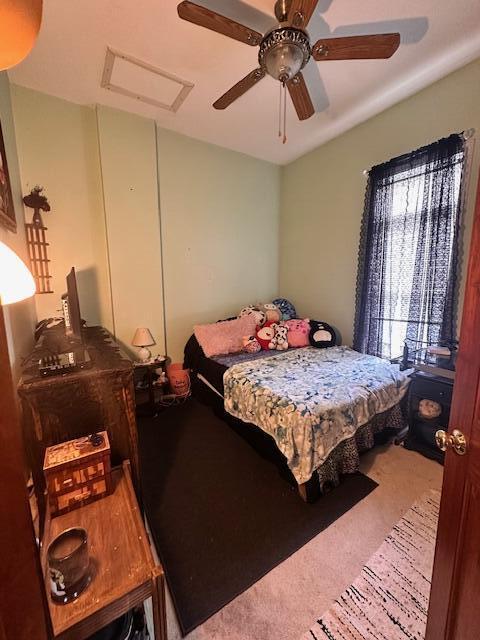 6 Vine St, Hillsdale, MI 49242 - bedroom with carpet, attic access, and ceiling fan
