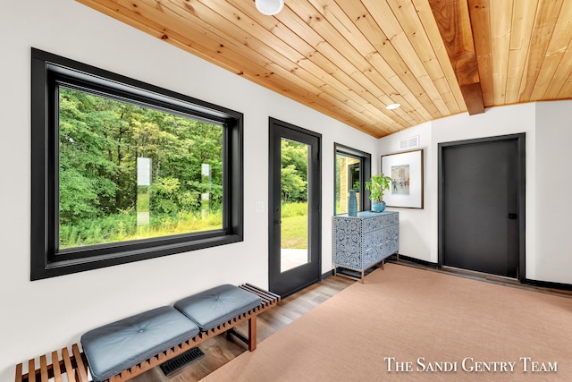 18619 130th Ave, Fruitport, MI 49415 - entryway with wood finished floors, vaulted ceiling, and wooden ceiling