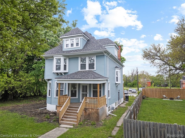 65 Melbourne St, Detroit, MI 48202 - traditional style home featuring a porch, a shingled roof, and a chimney