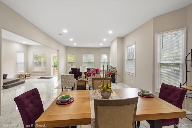 65 Melbourne St, Detroit, MI 48202 - dining area with marble tiled flooring, recessed lighting, and baseboards