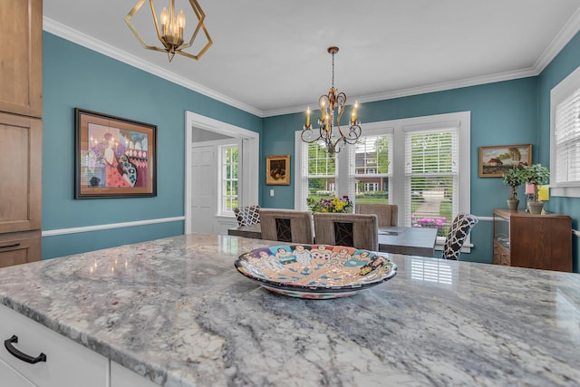 1406 W Washington Ave, Jackson, MI 49203 - dining area featuring a chandelier, plenty of natural light, and ornamental molding