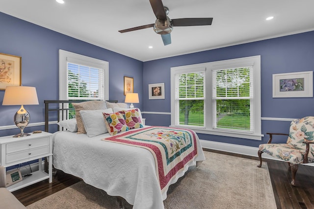 1406 W Washington Ave, Jackson, MI 49203 - bedroom featuring wood finished floors, baseboards, recessed lighting, and ceiling fan