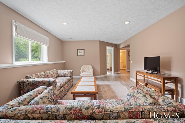 5348 Cristo Dr NE, Rockford, MI 49341 - living area featuring wood finished floors, recessed lighting, a textured ceiling, and baseboards