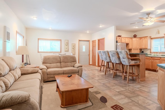 10138 S Lakeside Ridge Rd, Baldwin, MI 49304 - living area featuring ceiling fan and recessed lighting