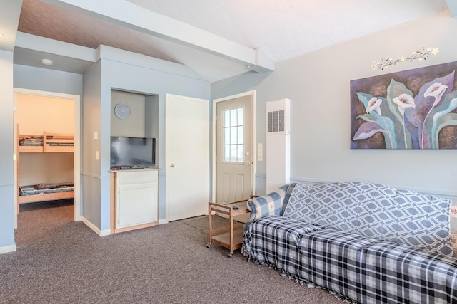 10138 S Lakeside Ridge Rd, Baldwin, MI 49304 - living room with carpet floors, lofted ceiling, and baseboards
