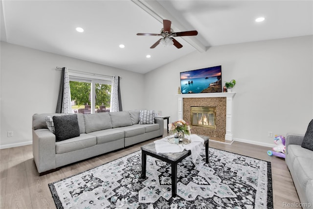 39321 Faith Dr, Sterling Heights, MI 48310 - living room featuring ceiling fan, wood finished floors, recessed lighting, a fireplace, and baseboards
