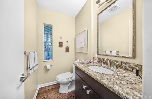 5259 Echo Rd, Bloomfield Hills, MI 48302 - half bathroom featuring baseboards, vanity, wood finished floors, and toilet