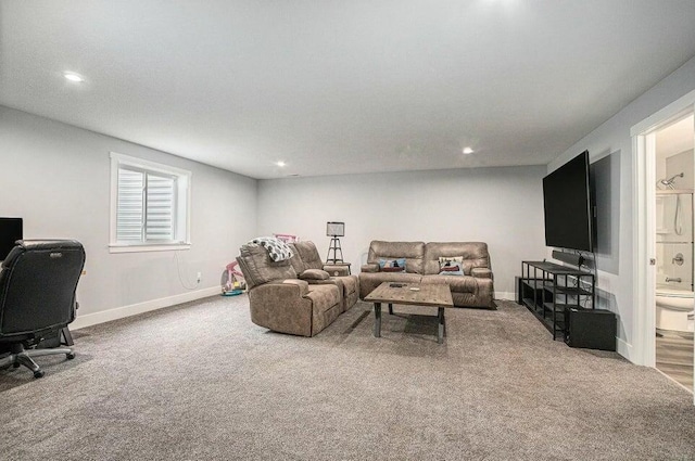 18734 Leonard Ct, New Buffalo, MI 49117 - living room with carpet floors, an office area, recessed lighting, and baseboards