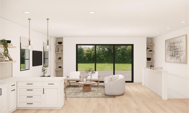 638 E Fulton St E Unit C2, Grand Rapids, MI 49503 - living room with healthy amount of natural light, light wood-style flooring, recessed lighting, and built in features