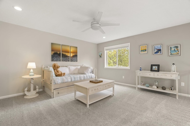 5384 Indian Trl, Frankfort, MI 49635 - living room featuring ceiling fan, baseboards, carpet flooring, and recessed lighting