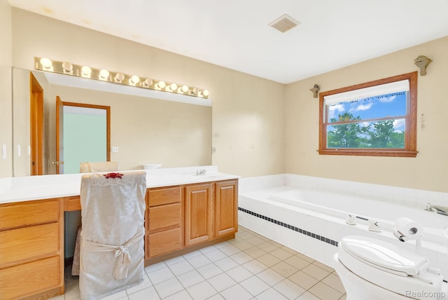 5562 Sheridan Line Rd, Croswell, MI 48422 - full bathroom featuring vanity, a garden tub, and tile patterned floors
