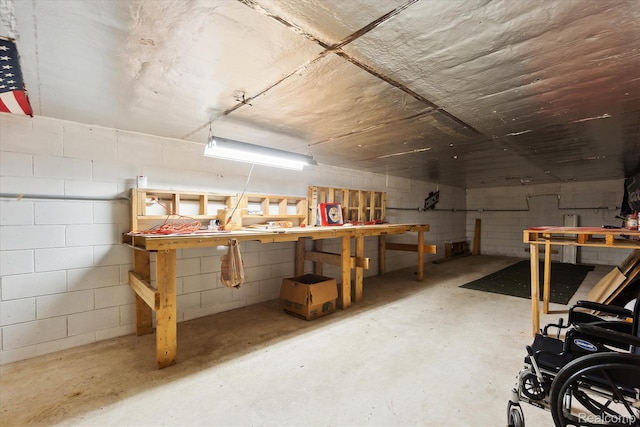 3307 Mackin Rd, Flint, MI 48504 - below grade area featuring a workshop area and concrete block wall