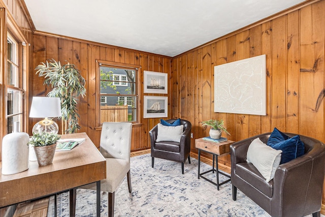 135 Barton Dr, Ann Arbor, MI 48105 - office space with wood walls, light wood-style flooring, and crown molding