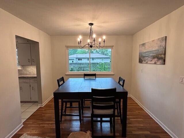 538 Monterey Dr, Benton Harbor, MI 49022 - dining space featuring a chandelier, wood finished floors, and baseboards
