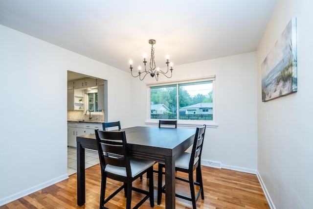 538 Monterey Dr, Benton Harbor, MI 49022 - dining room featuring a chandelier, light wood-style floors, and baseboards