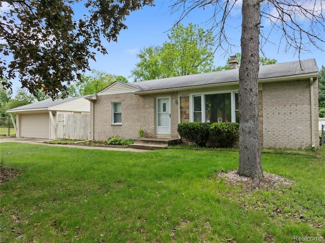 30542 Bretton St, Livonia, MI 48152 - ranch-style house with brick siding, a chimney, and a garage