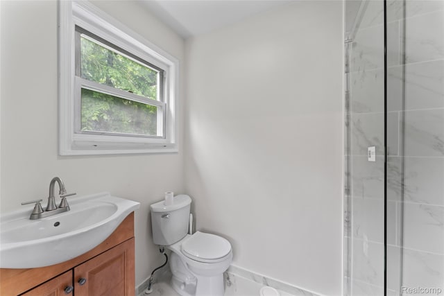 30542 Bretton St, Livonia, MI 48152 - bathroom with vanity, toilet, baseboards, and a marble finish shower