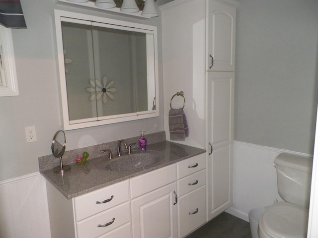 213 Cass St, Tustin, MI 49688 - bathroom with a wainscoted wall, vanity, and toilet