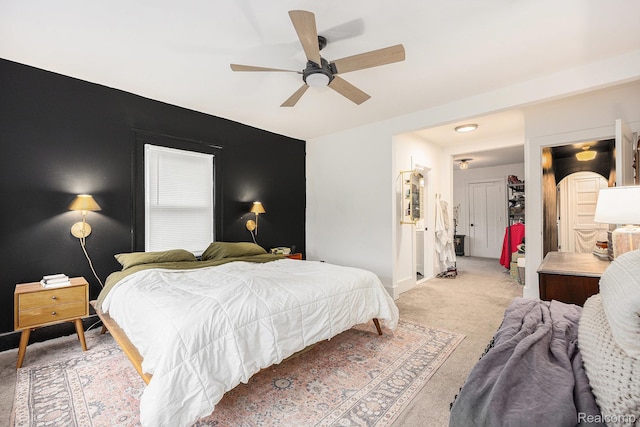 2223 S La Salle Gdns, Detroit, MI 48206 - bedroom with light colored carpet, ceiling fan, and baseboards