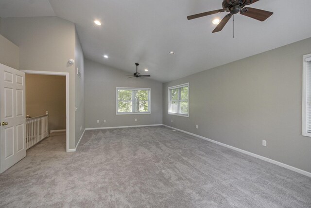 15842 Portage Rd, Vicksburg, MI 49097 - unfurnished bedroom with vaulted ceiling, carpet flooring, baseboards, recessed lighting, and a ceiling fan