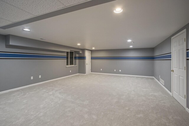 15842 Portage Rd, Vicksburg, MI 49097 - finished basement with light carpet, recessed lighting, and baseboards