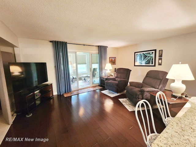 9135 Greenway Blvd, Saginaw, MI 48609 - living room featuring dark wood-type flooring and a textured ceiling