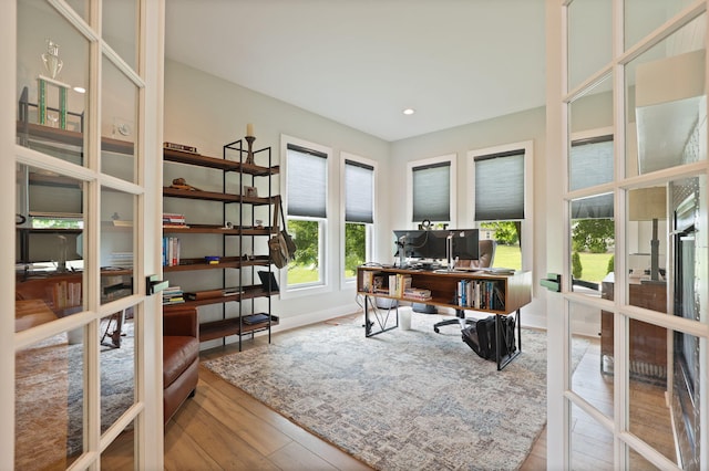 8460 Woodridge Dr, Davison, MI 48423 - office area featuring hardwood / wood-style floors, recessed lighting, and french doors