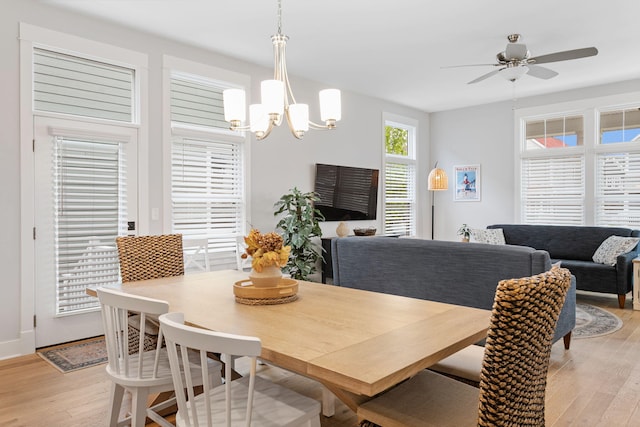 245 Cavelier Ave, Saint Joseph, MI 49085 - dining space featuring light wood-style flooring, a chandelier, and a ceiling fan