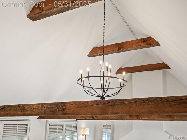 822 Suffield Ave, Birmingham, MI 48009 - detailed view of beamed ceiling and a chandelier