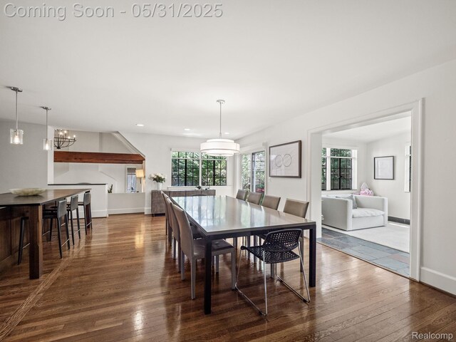 822 Suffield Ave, Birmingham, MI 48009 - dining area featuring hardwood / wood-style floors, recessed lighting, baseboards, and a chandelier