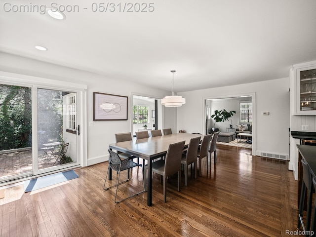 822 Suffield Ave, Birmingham, MI 48009 - dining area featuring plenty of natural light, dark wood-style floors, baseboards, and recessed lighting