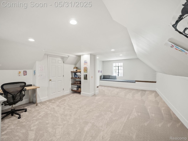 822 Suffield Ave, Birmingham, MI 48009 - office area featuring carpet floors, vaulted ceiling, baseboards, and recessed lighting