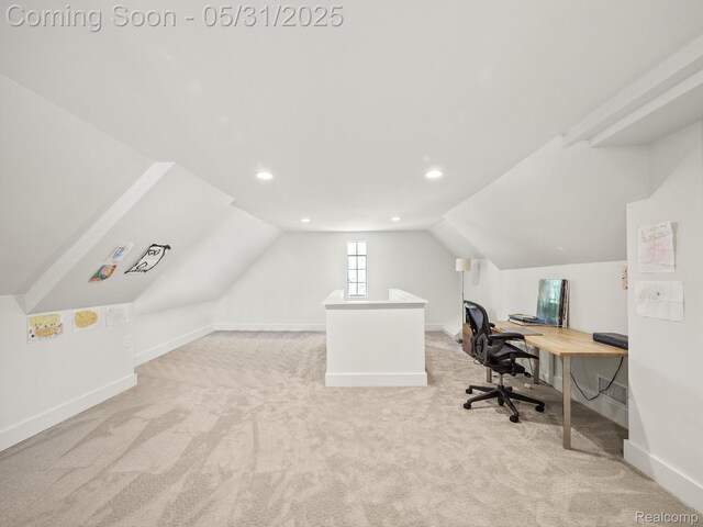 822 Suffield Ave, Birmingham, MI 48009 - carpeted office space with baseboards, recessed lighting, and vaulted ceiling