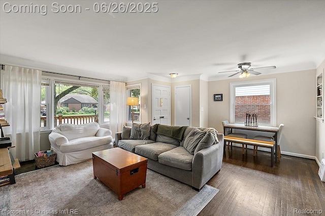 2111 Ellwood Ave, Berkley, MI 48072 - living area with plenty of natural light, ceiling fan, and hardwood / wood-style flooring